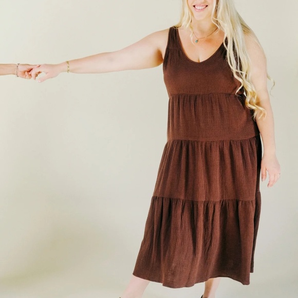 NWT Poplinen  Teresa Tiered Tank Dress - Chicory Coffee - size 1X - Picture 1 of 3